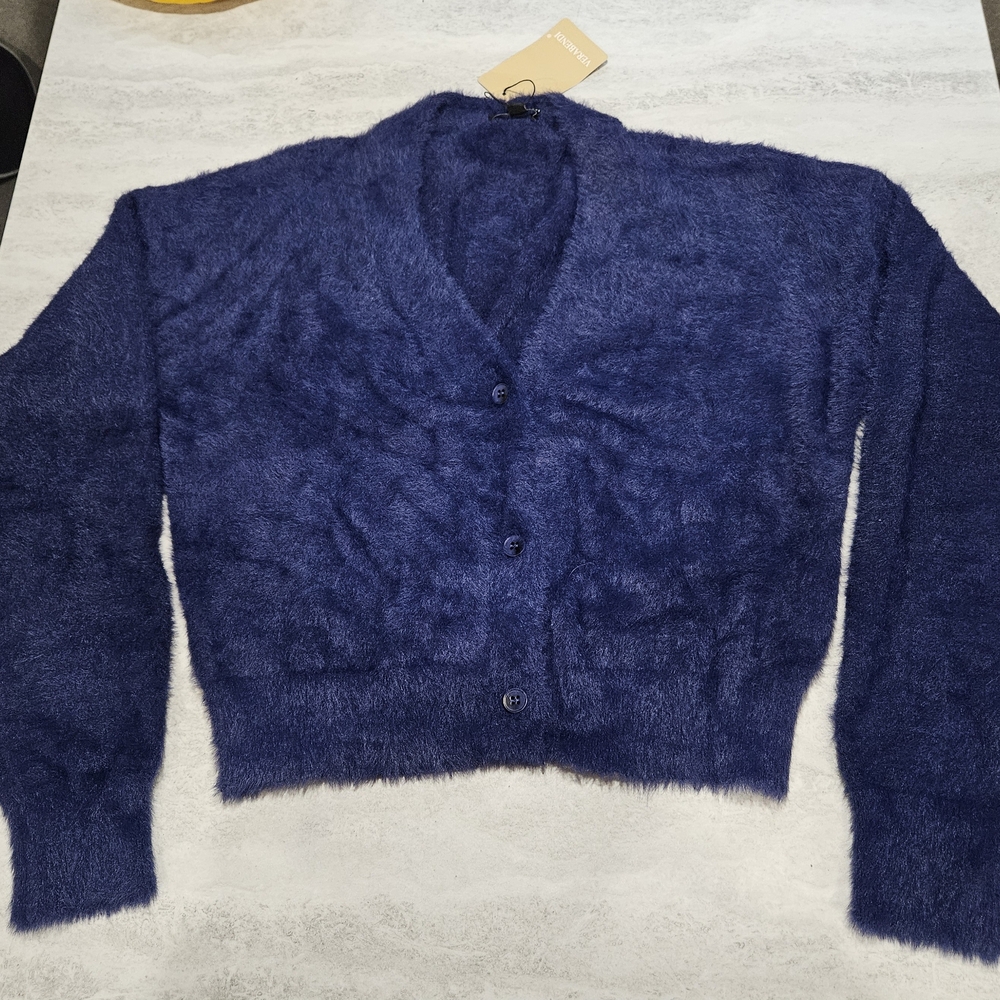 Verabendi Fuzzy Blue Cardigan Size Small